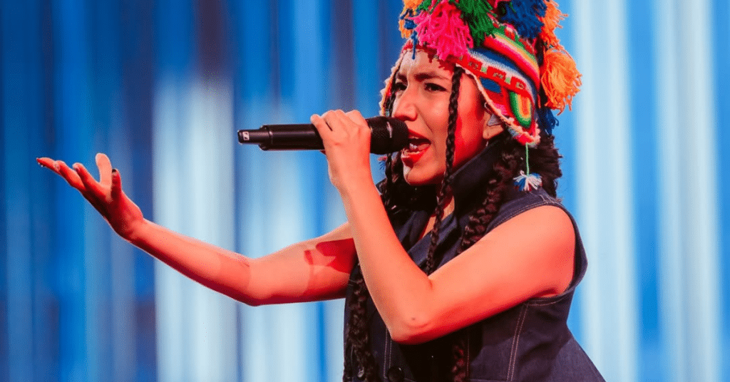 woman performing with mic