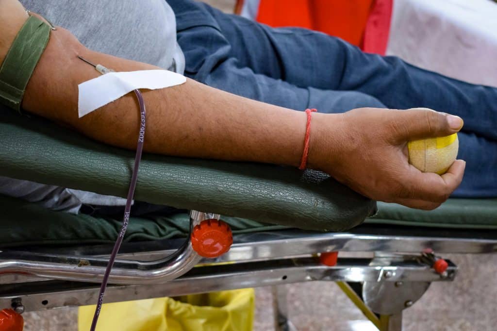 man donating blood