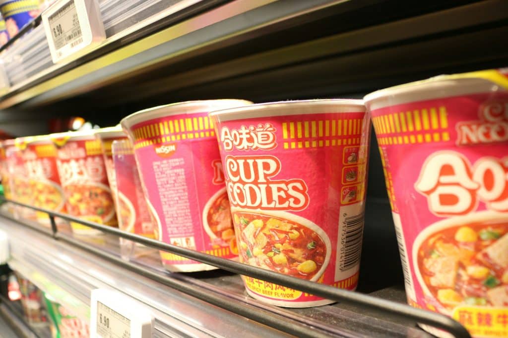 instant cup noodles on shelf