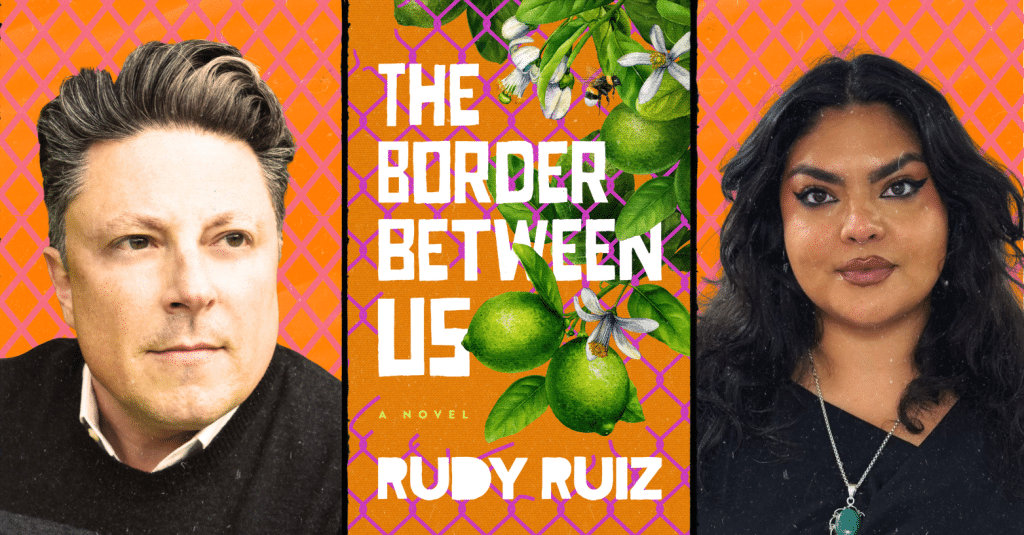 two people and a book cover in the middle