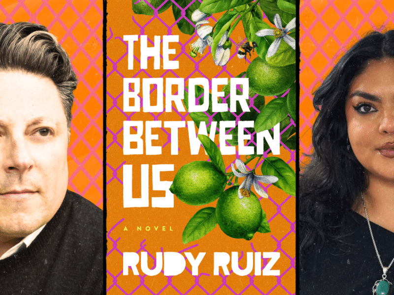 two people and a book cover in the middle