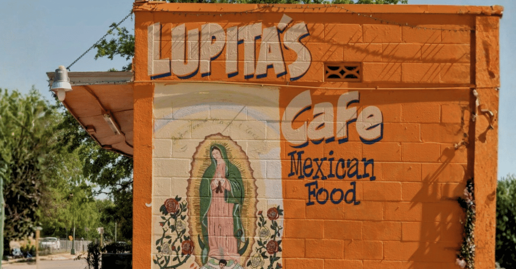orange mural of lupita's cafe