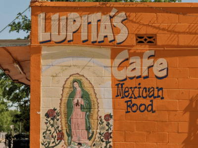 orange mural of lupita's cafe
