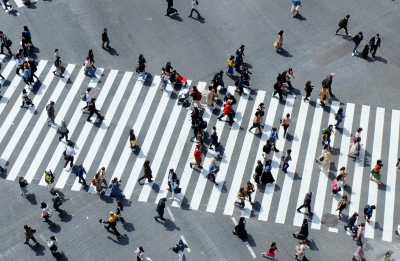 pedestrians crossing the street