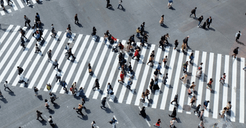 pedestrians crossing the street