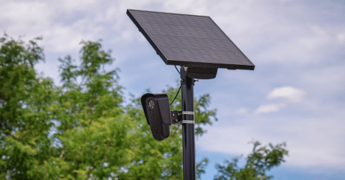A Flock Safety automated license plate reader (ALPR) camera outside a retail store in Aurora, Colorado