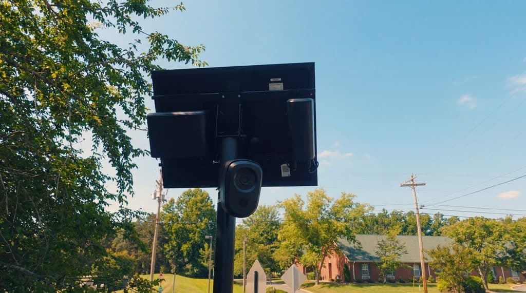 A Flock Safety Camera with Solar Panel