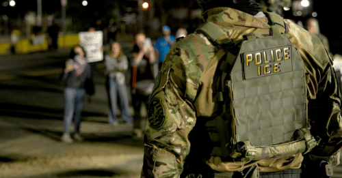 ICE/ERO Special Response Teams (SRT) outside of Delaney Hall New Jersey perform crowd control